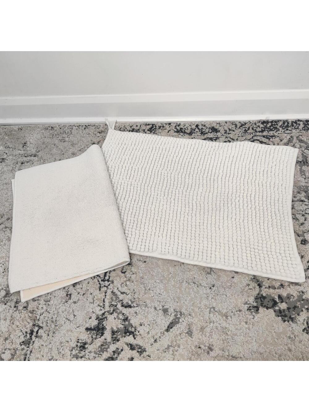 Ikea White Bath Mat Set Soft Chenille Bathroom Rug Shower Tub Mat 2 Pieces